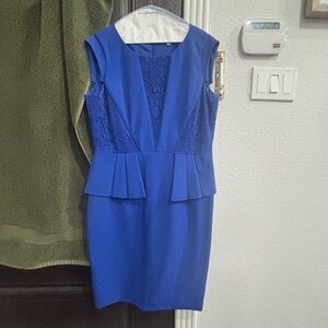 ANTONIO MELANI Blue Peplum Sheath Midi Dress